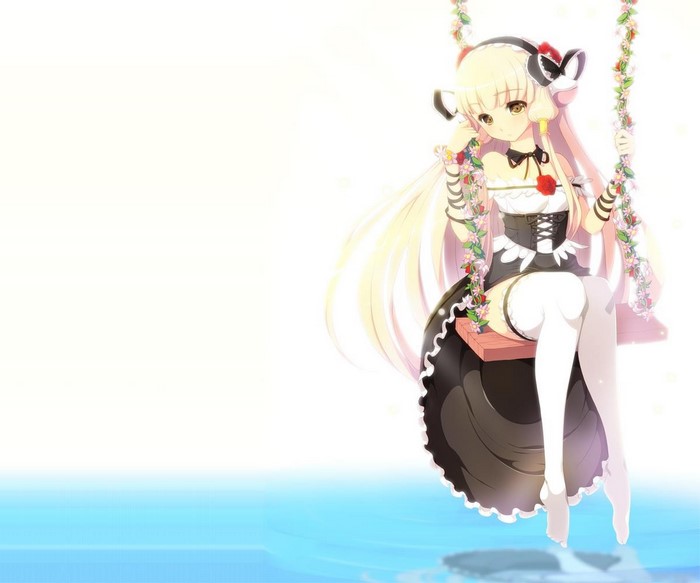 Anime girl with blonde hair on a swing