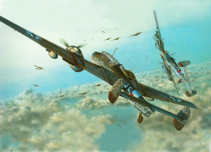 German Messerschmitt Bf 110 aircraft in formation