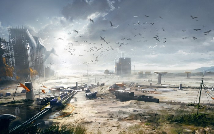 Battlefield 4 concept art of construction site with birds