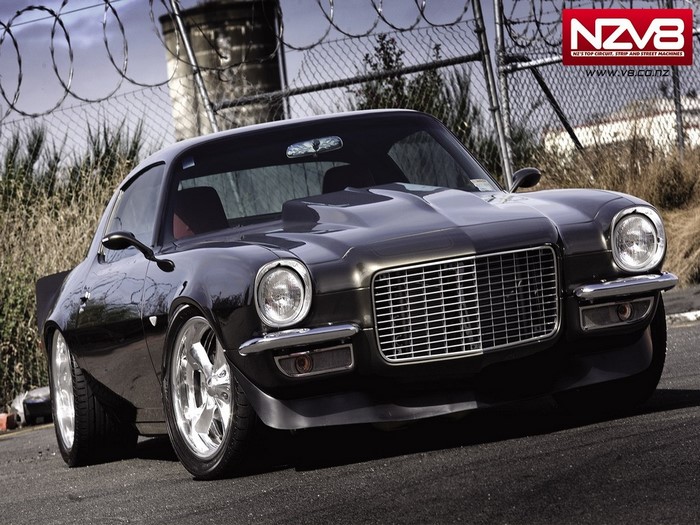 Dark Chevrolet Camaro with NZV8 Logo