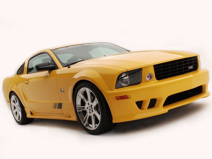 Yellow Ford Mustang with custom body kit