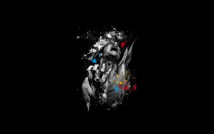 Digital art of a screaming person with selective coloring