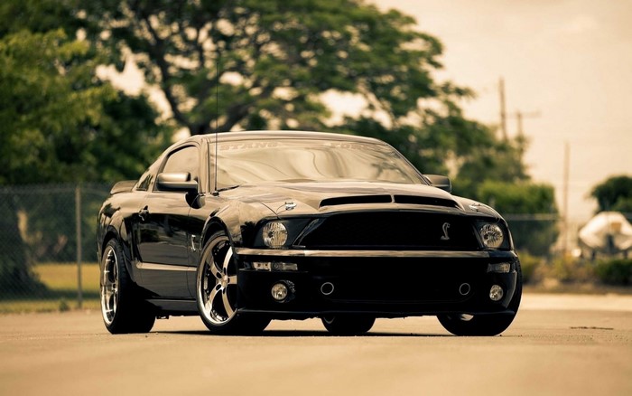 Black Ford Shelby Mustang GT500 parked outdoors