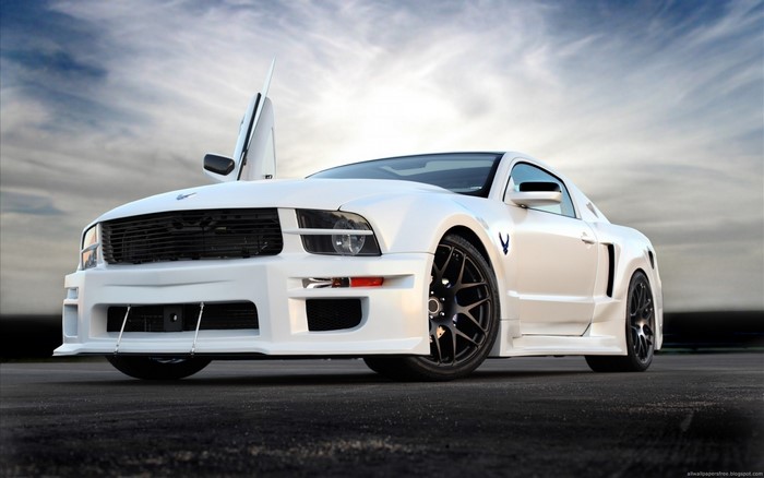 White Ford Mustang Saleen with Lambo Doors