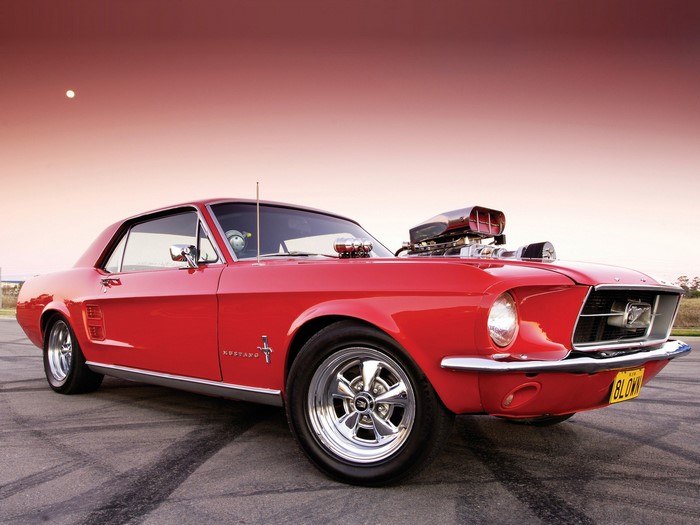 Red Ford Mustang with Supercharger