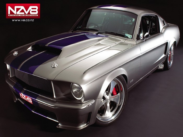 Silver Ford Mustang with Blue Stripes
