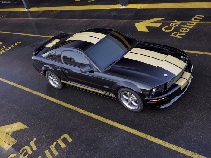 Black Ford Mustang Shelby GT500 with Gold Stripes