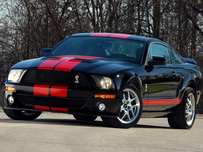 Black Ford Mustang Shelby GT500 with Red Stripes