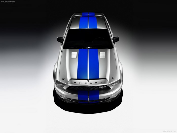 Silver Ford Mustang Shelby GT500 with Blue Stripes