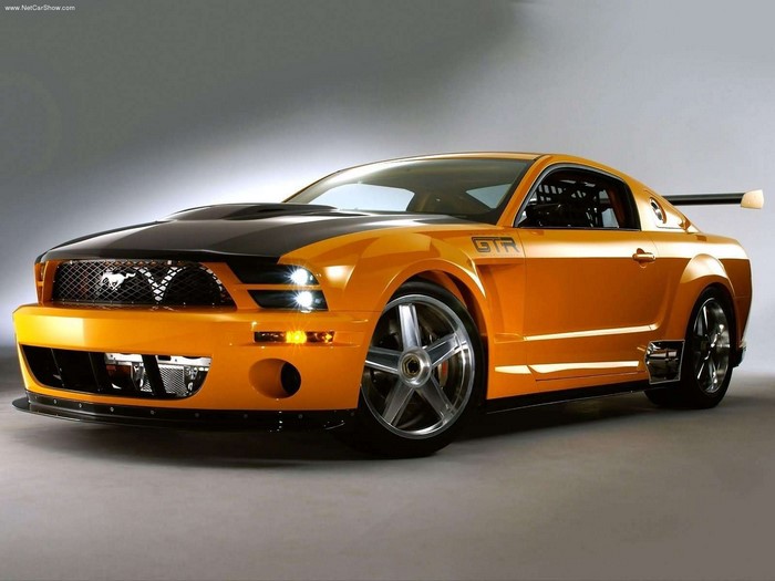 Orange Ford Mustang GTR with Black Hood and Spoiler