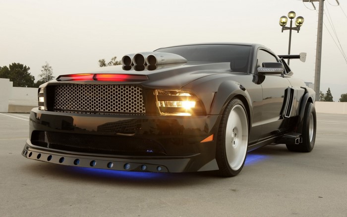 Black Ford Mustang with Knight Rider modifications