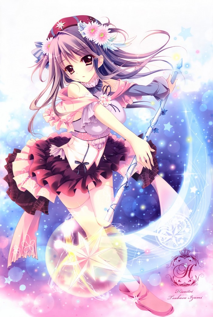 Anime girl with flowers and magic staff