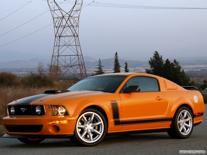 Orange Ford Mustang Boss 302 with Power Lines