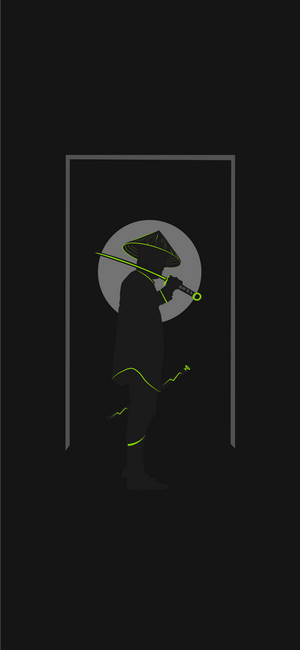 Samurai with katana and neon glow against moon