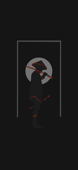 Samurai silhouette with katana and moon