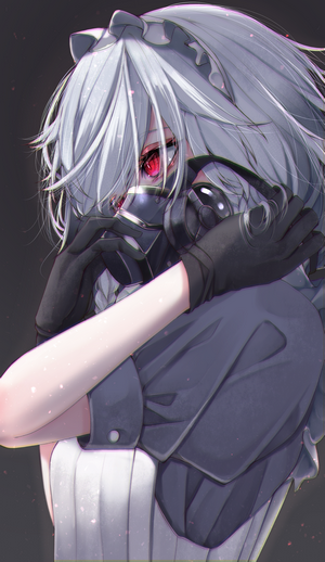 Izayoi Sakuya from Touhou wearing a gas mask