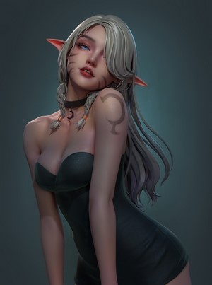 Elf girl with face paint and tattoos