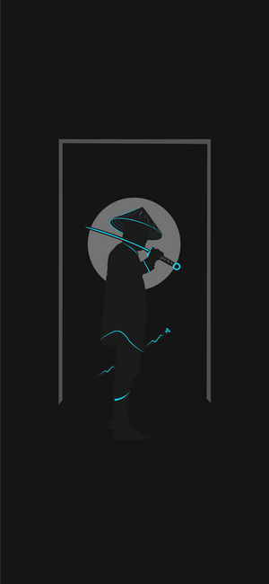 Minimalist silhouette of a swordsman with a katana