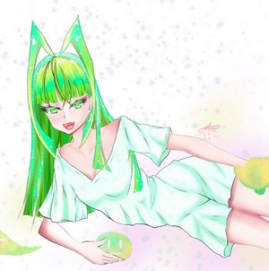 Anime girl with green hair and lemons