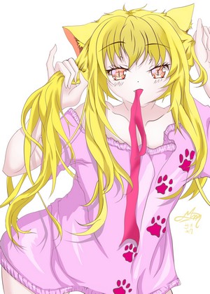 Anime girl with cat ears and pink pajamas