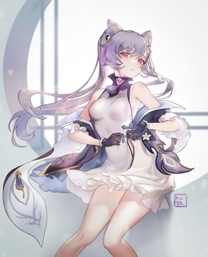 Keqing from Genshin Impact sitting by a window