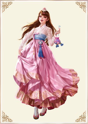 D.Va from Overwatch in a pink Hanbok