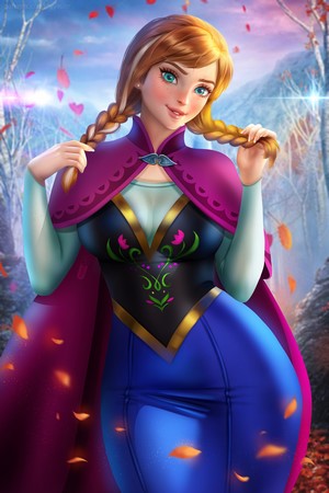 Princess Anna in Winter Forest Scene