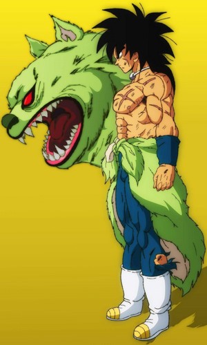 Broly from Dragon Ball Super with a wolf-like creature