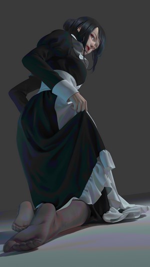 Anime girl in maid outfit kneeling