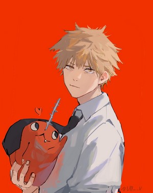 Denji Holding a Cute Red Cat from Chainsaw Man