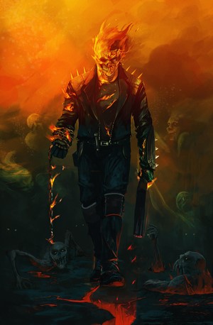 Ghost Rider from Marvel Comics with shotgun and chains