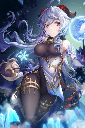 Ganyu from Genshin Impact with ice magic