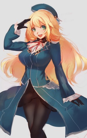 Anime girl in blue uniform saluting