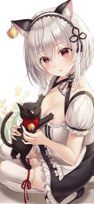 Sirius from Azur Lane holding a black cat
