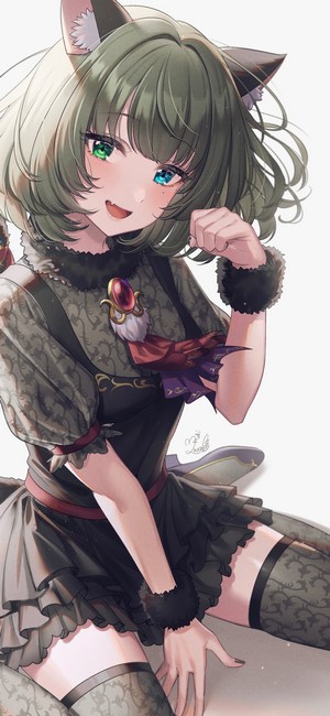 Cat girl with heterochromia in a black dress