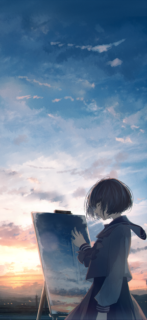 Anime girl painting the sky