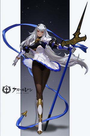 Saint Louis from Azur Lane holding a spear