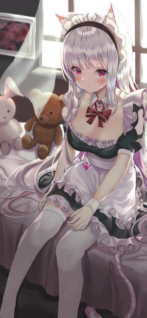 Cat girl maid with teddy bear