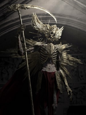 Skeleton Grim Reaper with Scythe and Golden Wings