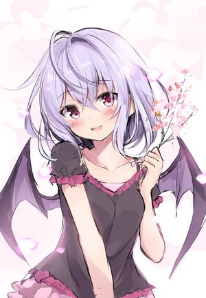 Remilia Scarlet from Touhou holding flowers