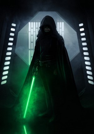 Luke Skywalker from Star Wars with a lightsaber