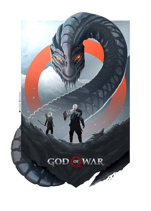 Kratos and Atreus face Jörmungandr in God of War