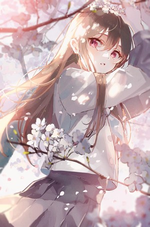 Anime girl with sakura blossoms