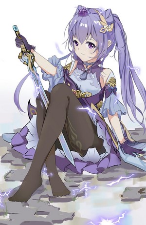 Keqing from Genshin Impact holding a sword