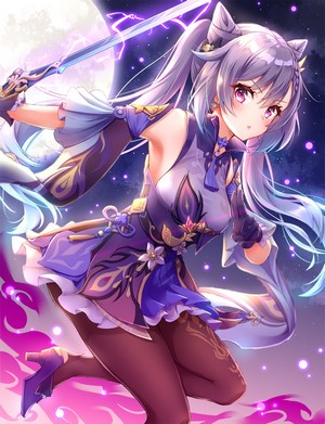 Keqing from Genshin Impact with sword