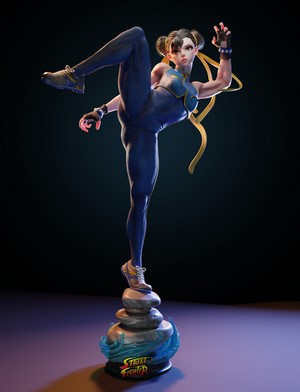 Chun-Li from Street Fighter performing a kick