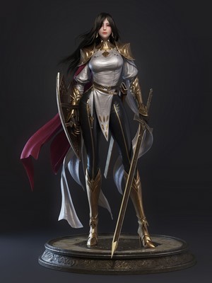 Fantasy warrior woman with sword and shield