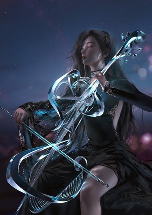Woman playing a futuristic cello