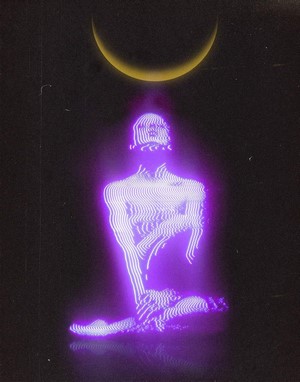 Man meditating under crescent moon