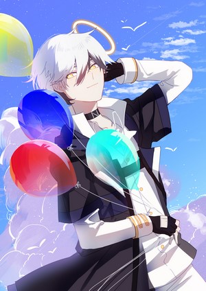 Adnachiel from Arknights holding balloons